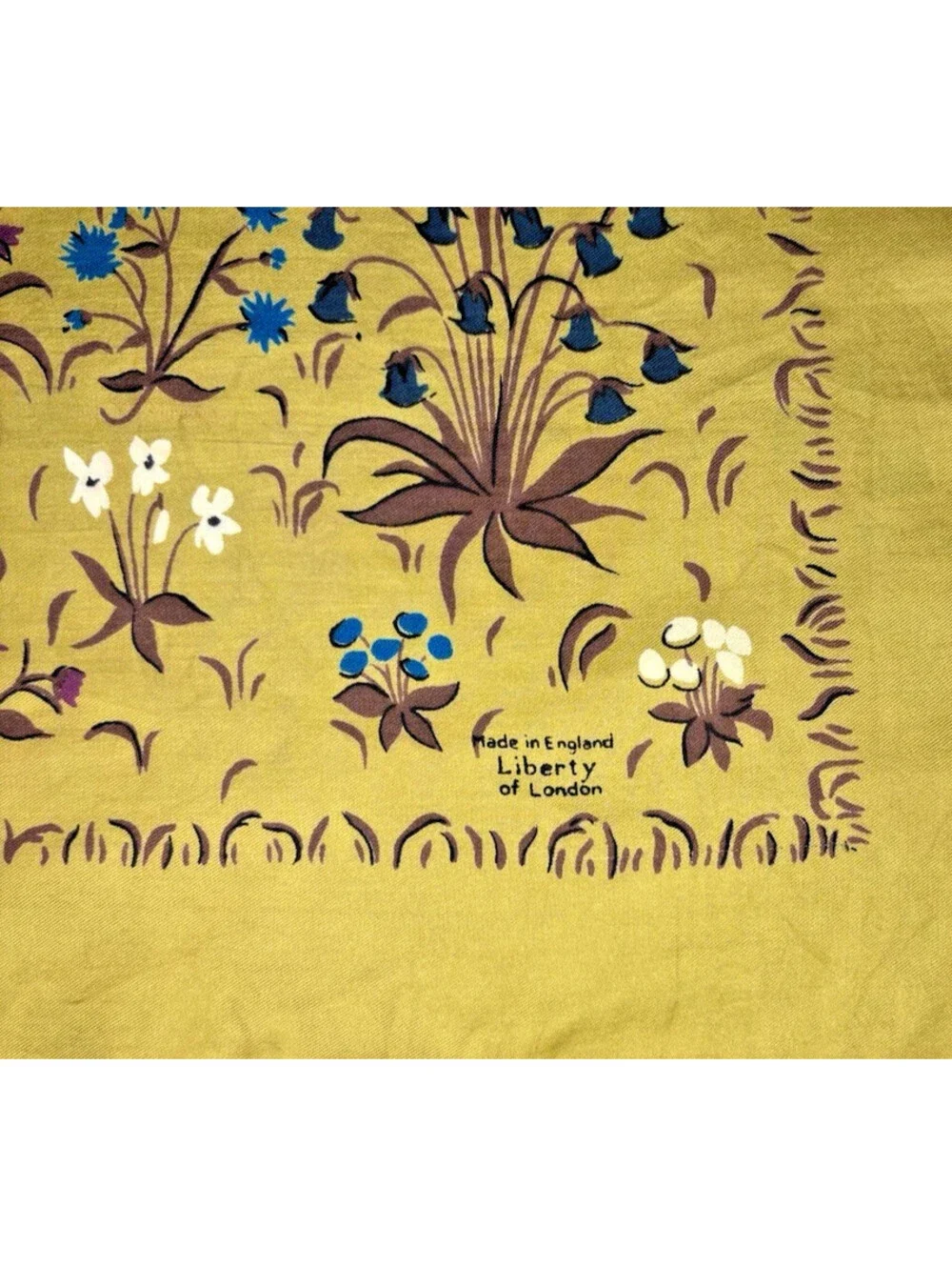 Vintage 1970's Liberty of London Silk Scarf Mustard Yellow Floral 23